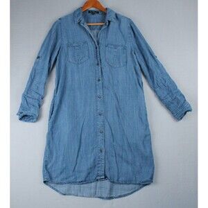 Velvet Heart Denim Shirt Dress Womens Small Long Sleeve Snaps 4 Pockets